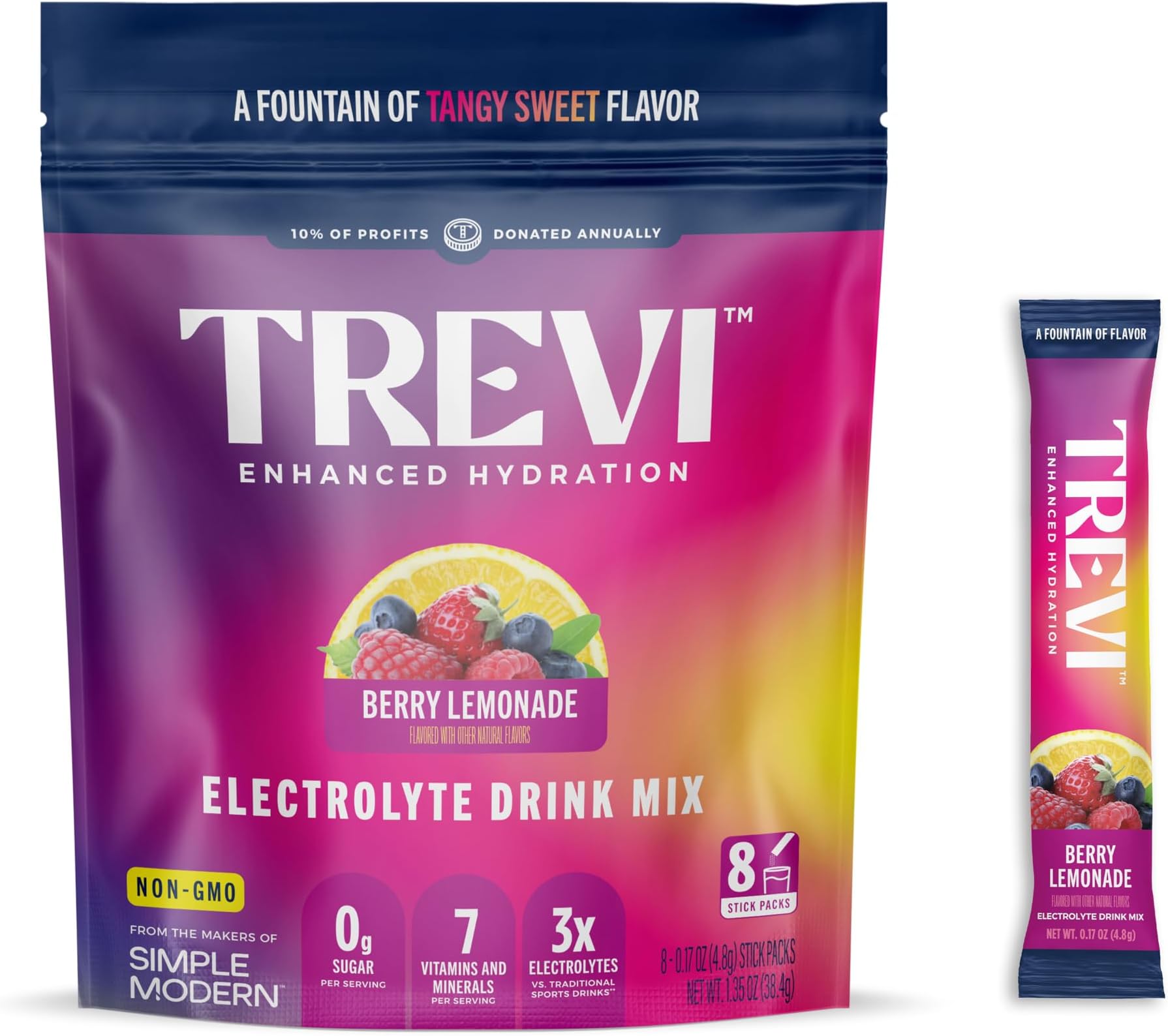 TREVI Electrolytes Powder Packets, Sugar Free Hydration Berry Lemonade