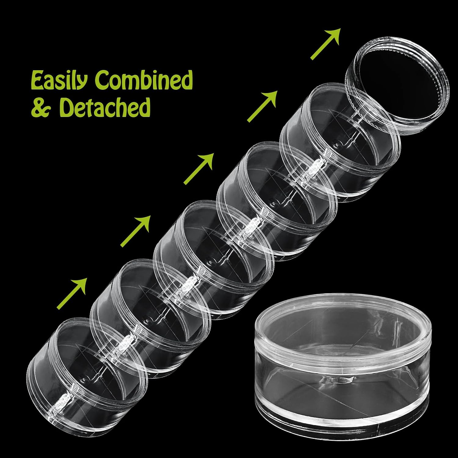 Luomorgo 2 Sets Stackable Clear Plastic Containers with Screw Lids - 60ML 5-Layer Organizer for Cosmetics, Jewelry Beads, Nail Art & Craft Storage