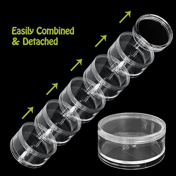 Luomorgo 2 Sets Stackable Clear Plastic Containers with Screw Lids - 60ML 5-Layer Organizer for Cosmetics, Jewelry Beads, Nail Art & Craft Storage