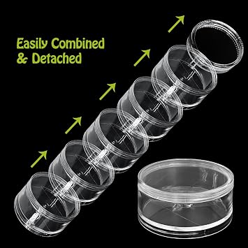 Luomorgo 2 Sets Stackable Clear Plastic Containers with Screw Lids - 60ML 5-Layer Organizer for Cosmetics, Jewelry Beads, Nail Art & Craft Storage