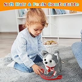 KSABVAIA Plush Husky Toy Puppy Electronic Interactive Dog - Walking, Barking, Tail Wagging, Stretching Companion Animal for Kids Toddlers