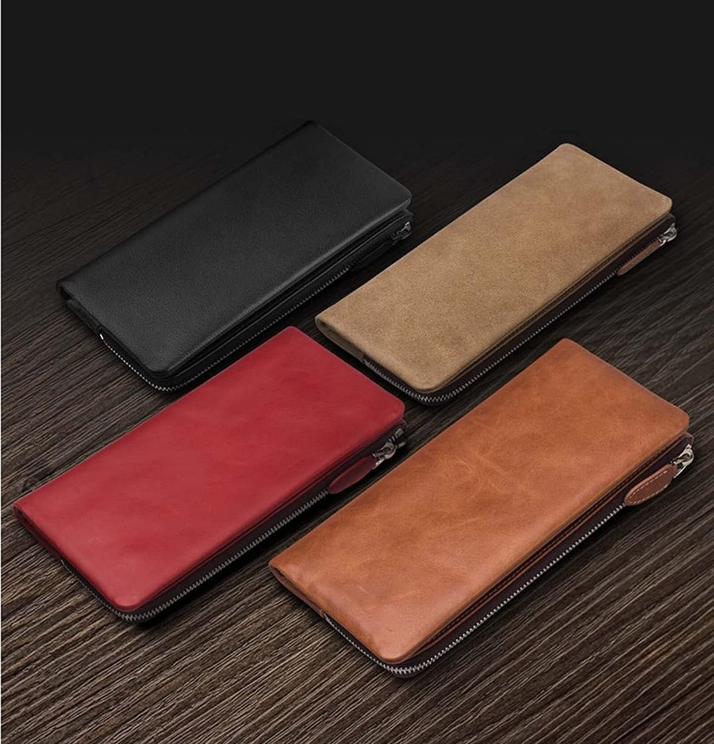 First Layer Cowhide Clutch Wallet, Leather Long Purse Card Holder Holds Bank Card Photos Cash for iPhone SE 2022 7.5 × 3.74 × 0.6 Inch (Color : Black) - Image 2