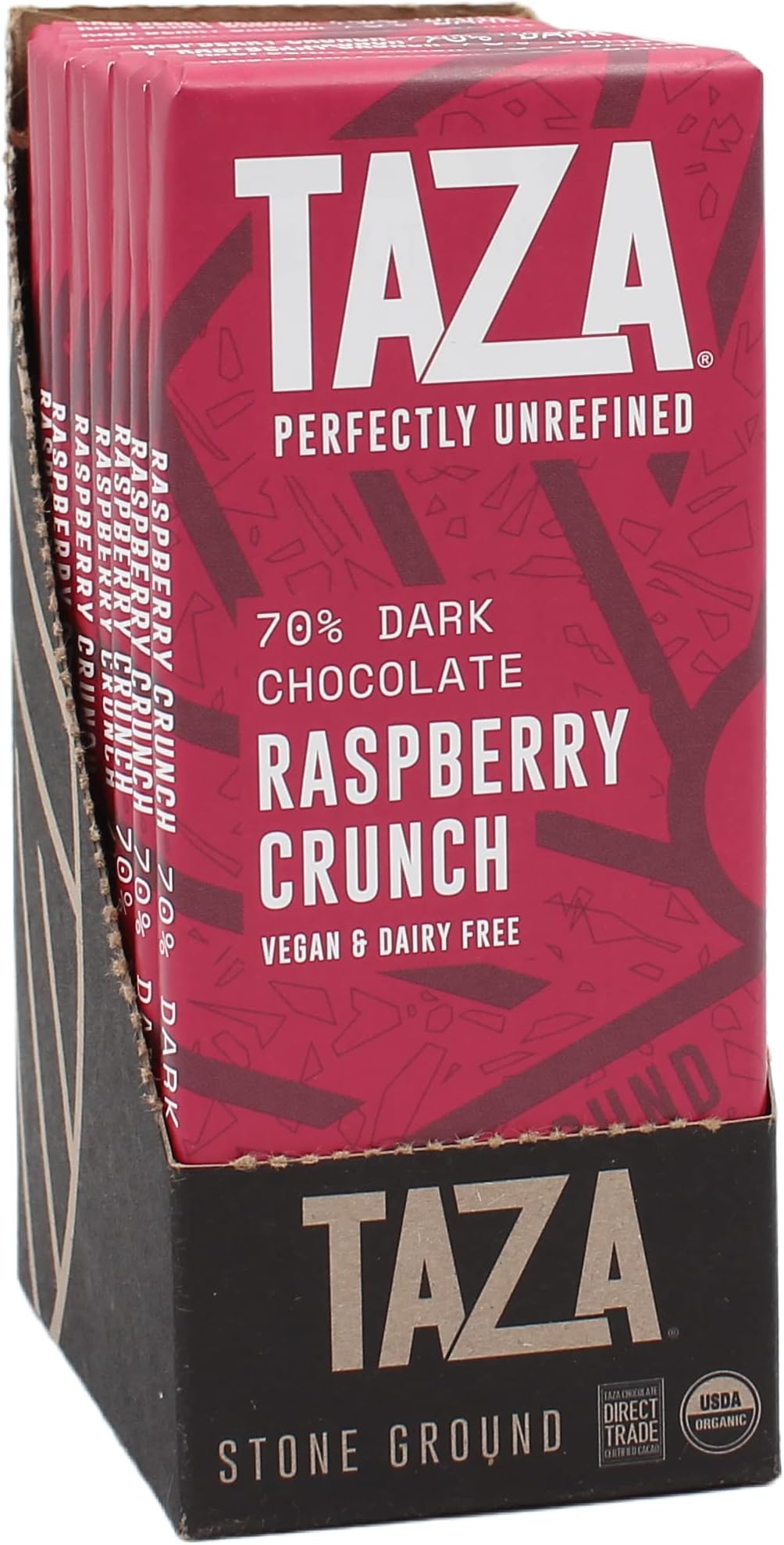 Raspberry Crunch Stone Ground Chocolate Bar | 70G | Pack of 2 | Organic, Vegan, Gluten-Free