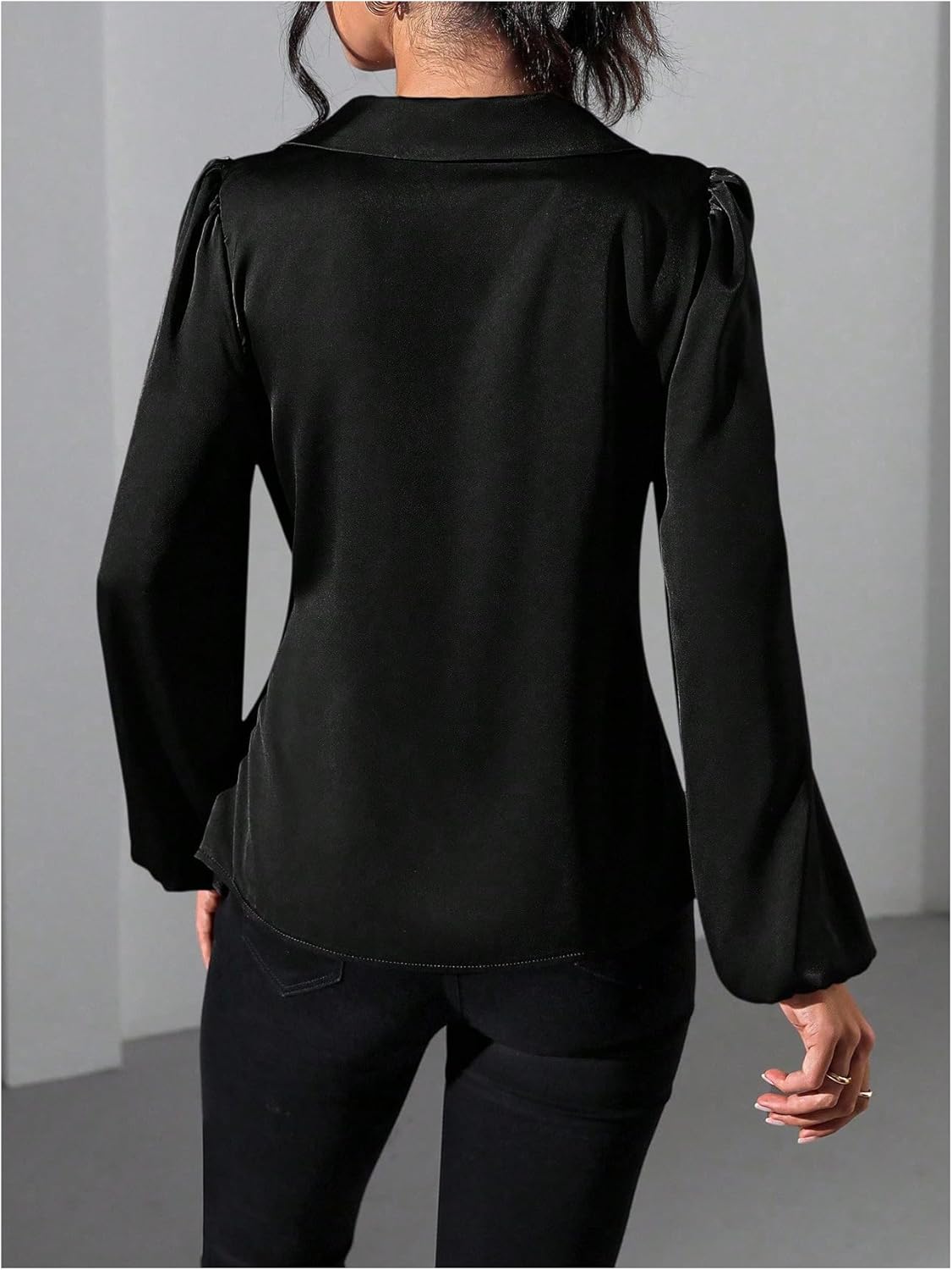 SweatyRocks Women's Wrap Satin Blouse Tie Knot Bishop Long Sleeve Elegant Business Work Shirts - Image 2