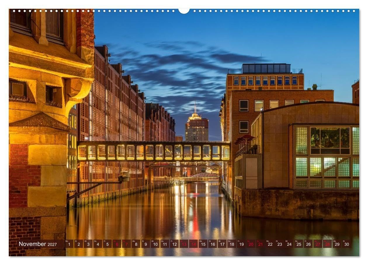 Magic Nights Hamburg (Wandkalender 2027 DIN A2 quer), CALVENDO Monatskalender: Wenn die Nacht Hamburg verzaubert