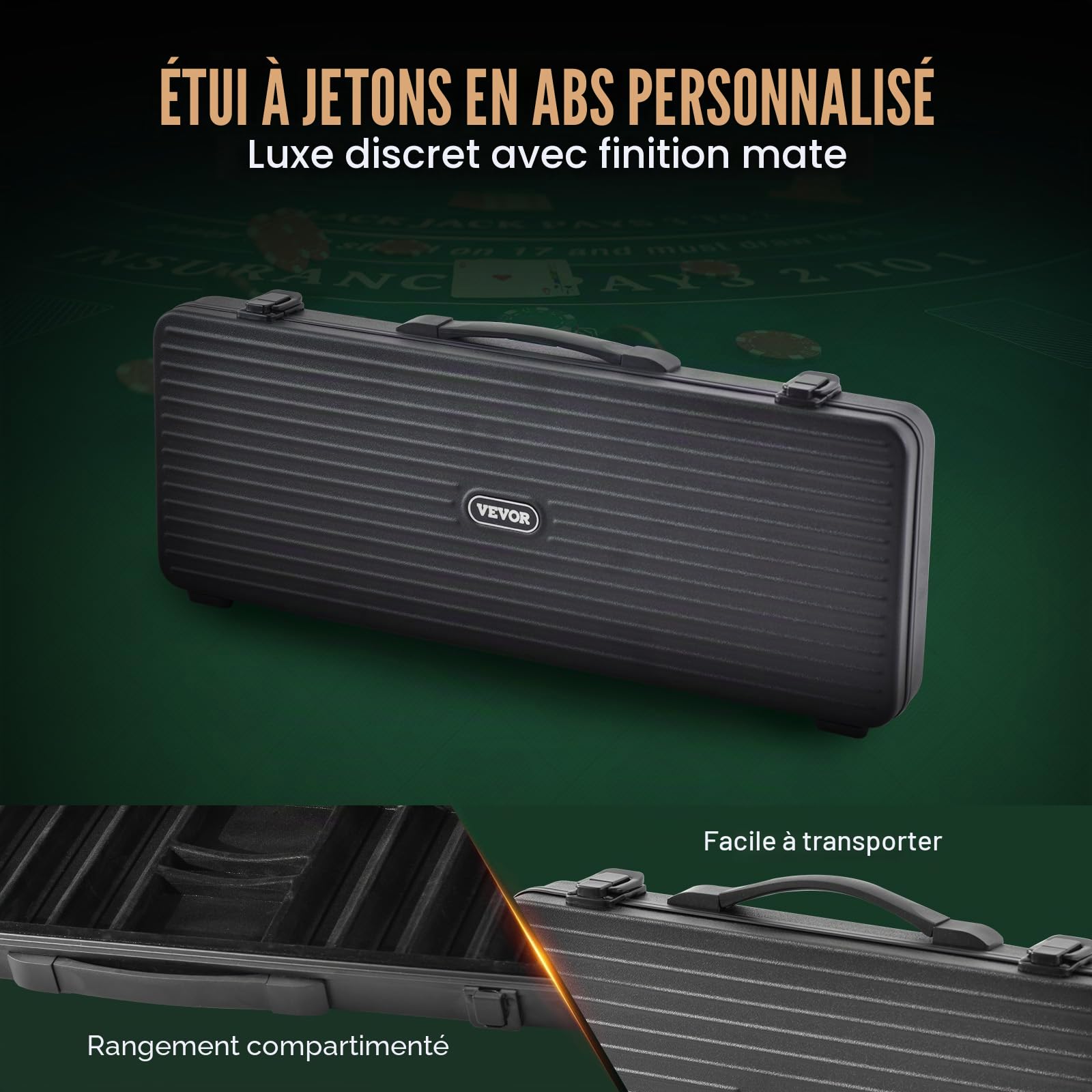 VEVOR Mallette de Poker 500 Jetons de Poker en Argile et ABS 14 g 40x3,3 mm avec 2 Jeux de Cartes Texas Hold'em 1 Bouton de Croupier et 2 Boutons Blind pour Blackjack Jeux de Hasard Casino à Domicile