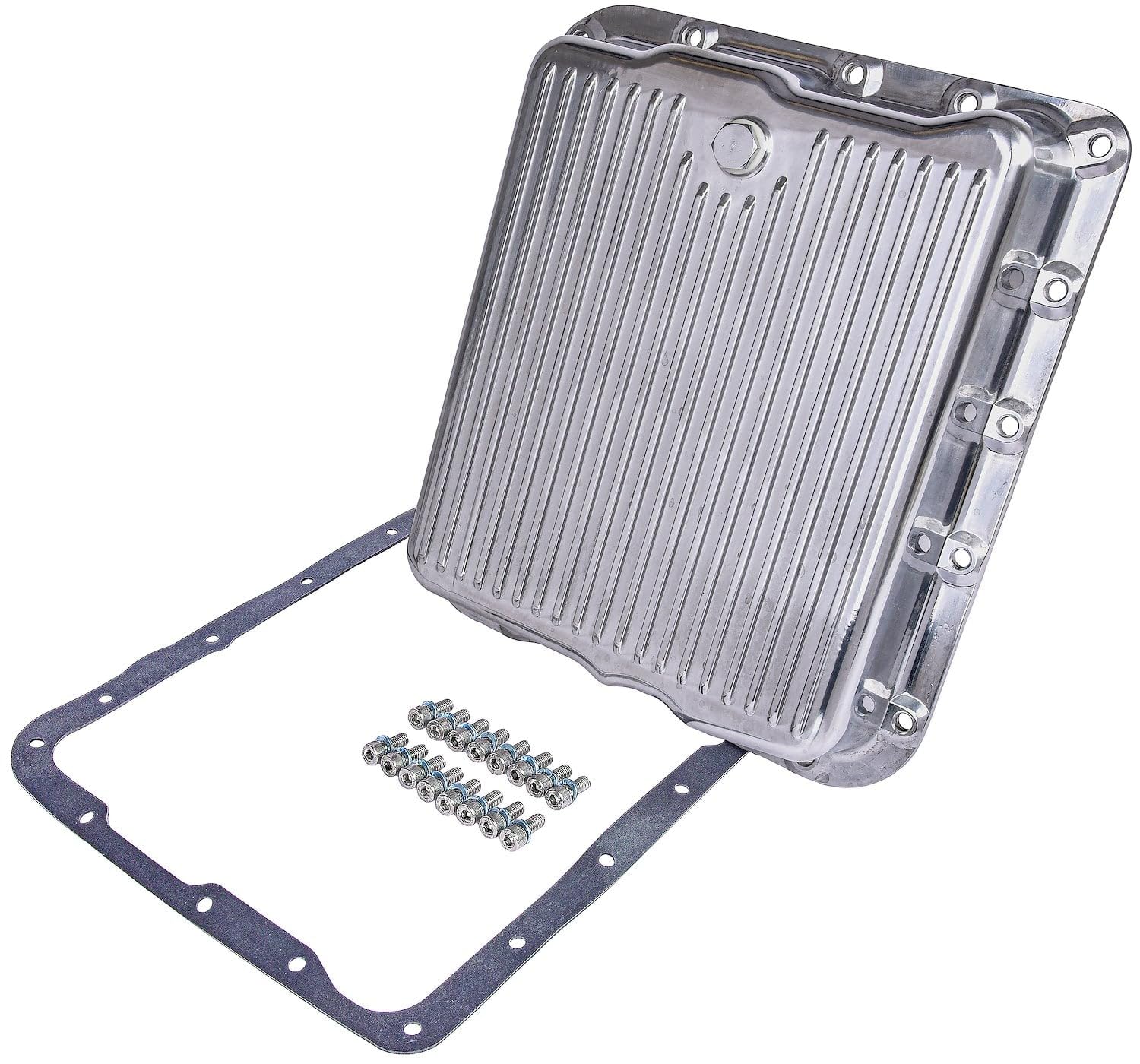 JEGS Transmission Pan | Fits GM/Chevrolet TH700-R4 / 4L60 Transmissions | Finned | Polished Aluminum | 3-1/4� Deep | Includes Drain Plug, Gasket, and Mounting Hardware