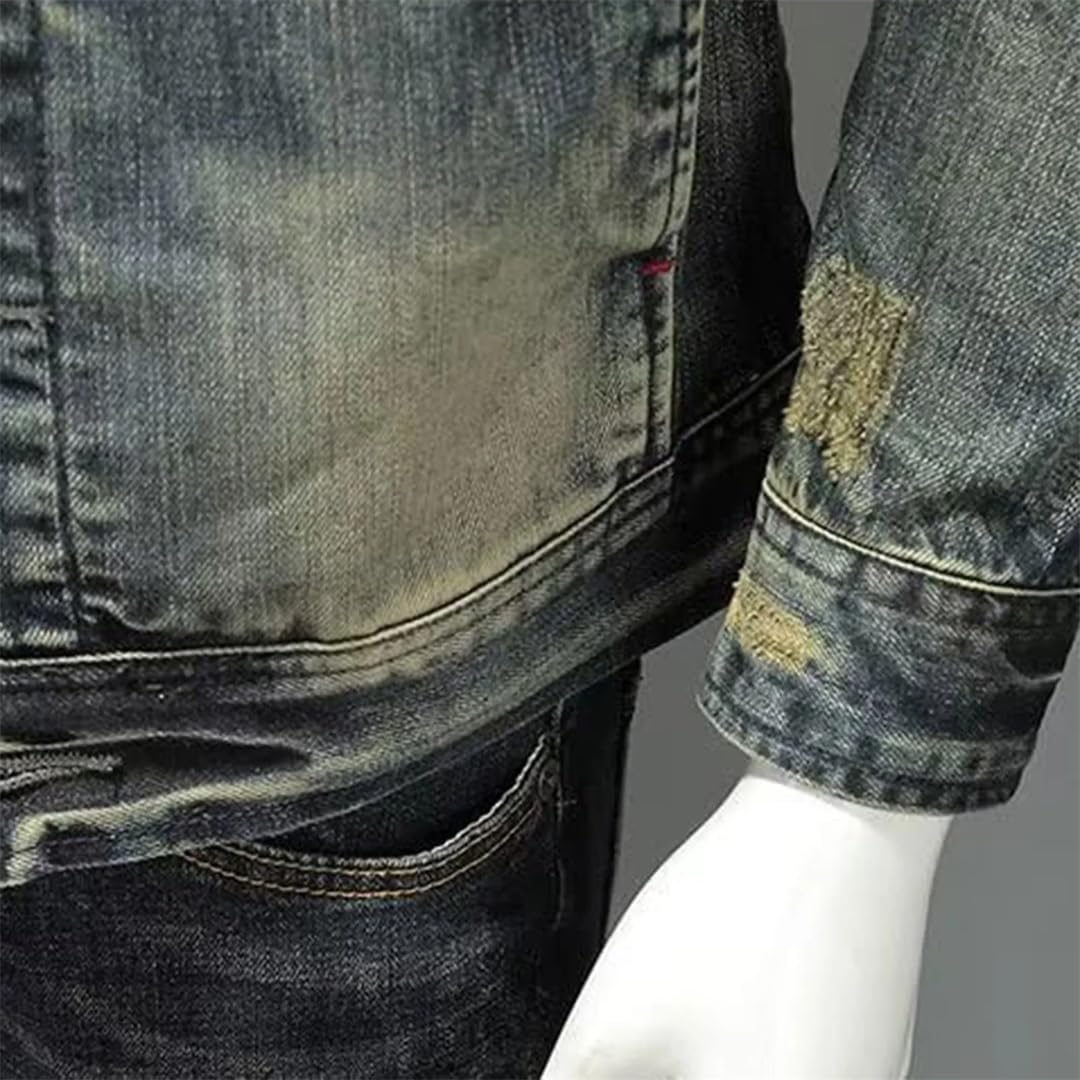 Męski Vintage Zip Stand Up Bawełniany Slim Fit Denim Płaszcz Zimowa Kurtka Dżinsowa