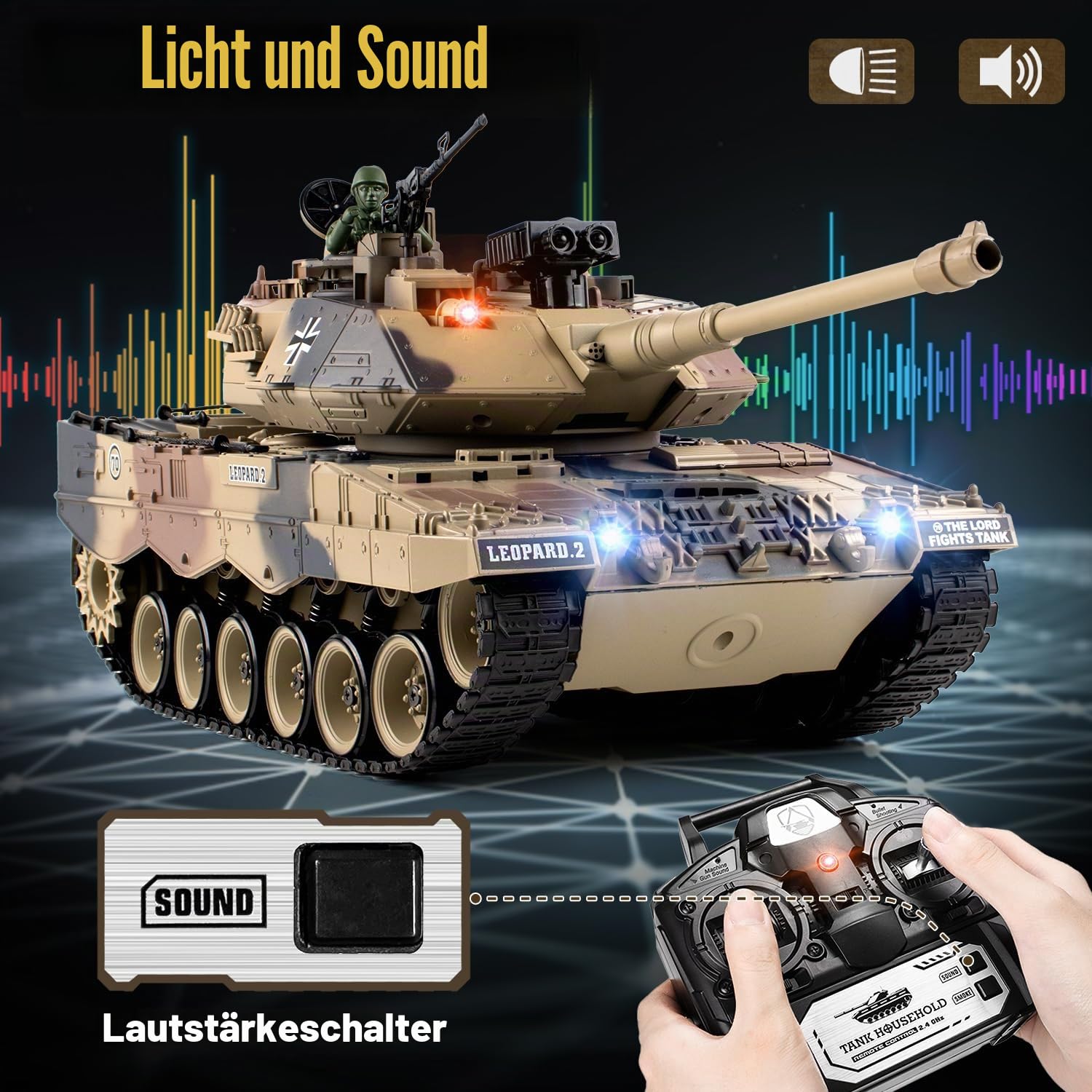 RC Panzer 1:18 Leopard 2, 2.4GHz Ferngesteuert Panzer, Modell Spielzeug mit Schussfunktion, Ferngesteuert 15 Kanal Kampfpanzer Modell, RC Spielzeug der BBs Abfeuern Kann, Für Erwachsene und Kinder