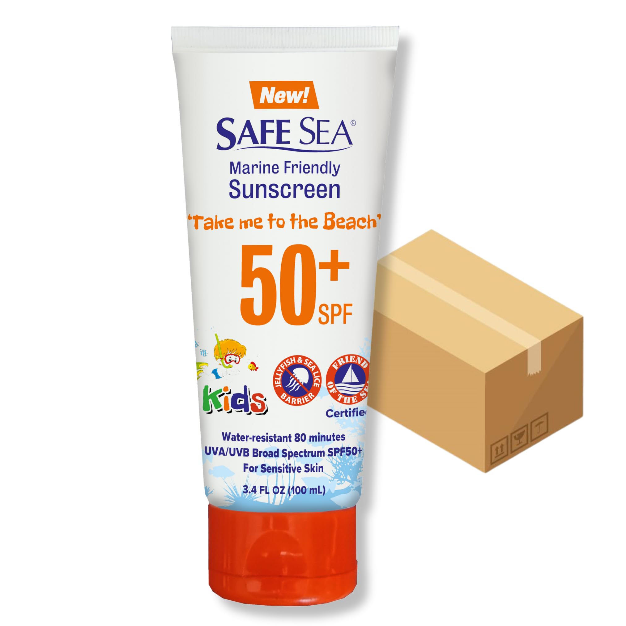 Safe Sea Jellyfish Sting-Blocking Sunscreen for Kids SPF 50 Waterproof Biodegradable Coral Reef-Safe Body and Face Sunscreen Anti-Jellyfish