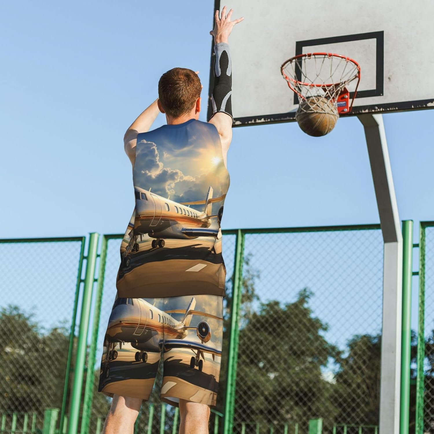 Mens Basketball Jerseys Private Plane Uniform Suit Mesh Sports Jersey Outfits T-Shirt and Short Sets Black
