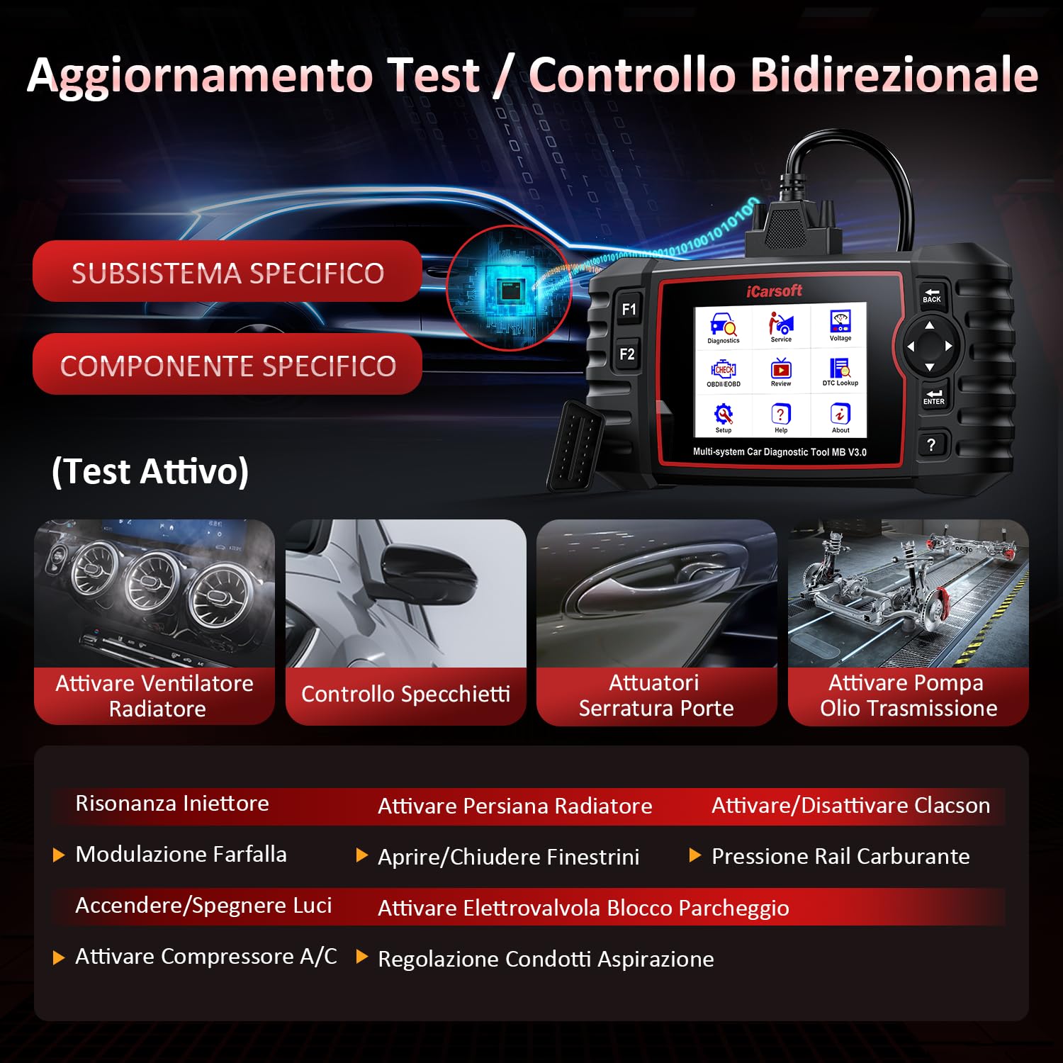iCarsoft MB V3.0 OBD2 Auto Diagnostica per Ben.z/Sprinter/Smart, Diagnosi Auto Professionale in Italiano per Tutti i Sistemi, 35 Funzioni di Ripristino, Test Bidirezionale, Aggiornamento a Vita
