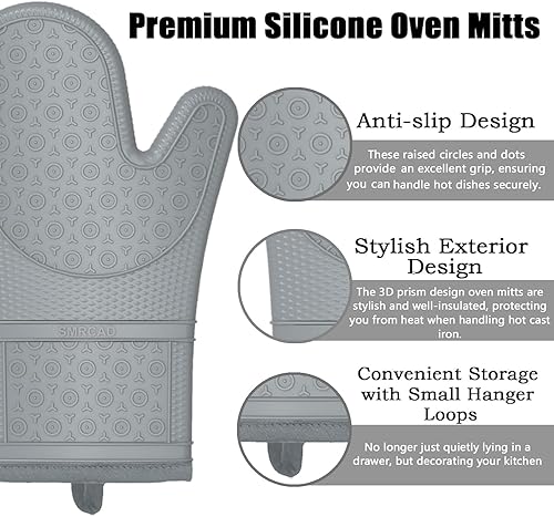Vista 76 de Guantes de horno con almohadillas calientes resistentes al calor y cinco espátulas de silicona diseñadas para cocinar en la cocina, guantes