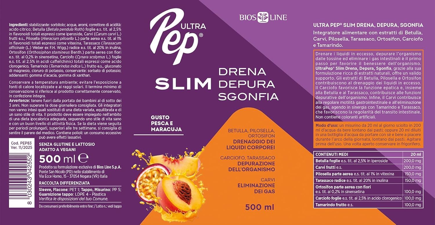 PROMO 2 Confezioni ULTRA PEP SLIM Drena Depura Sgonfia GUSTO Pesca e Maracuja 500+500 ml