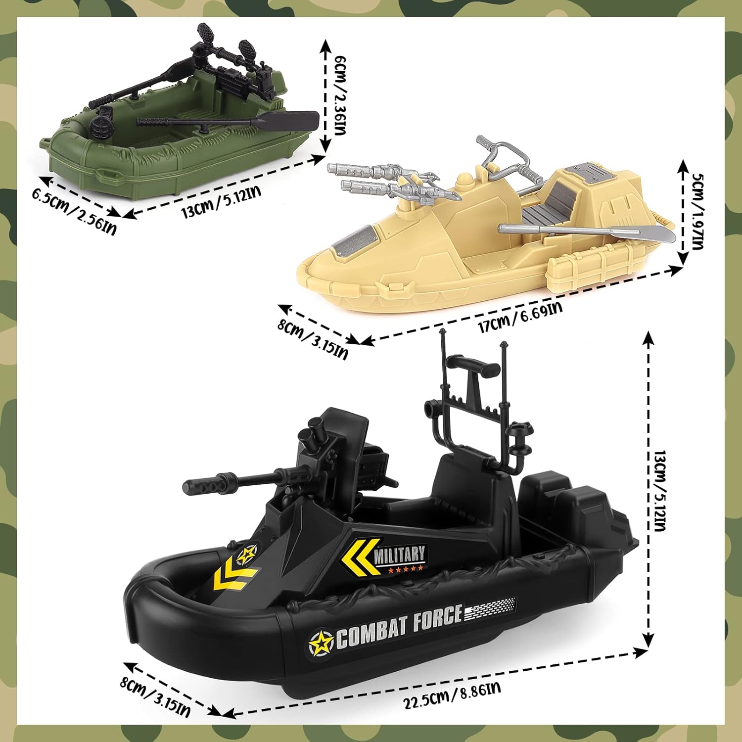 deAO Military Vehicles Set - Combat Boat Toy with 2 Army Men Figures, Batter Boat and Other Weapon Gear Accessories, Great Gift for 3-5+ Boys