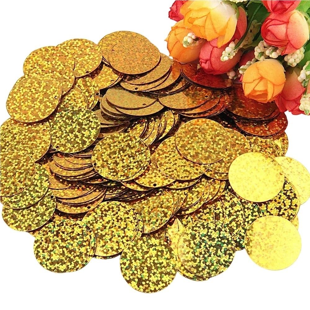 Sequins for Crafts, Diameter 10mm 15mm 20mm 25mm Large Flat Round Edge Hole Loose Sequins 10g(Red,30mm)