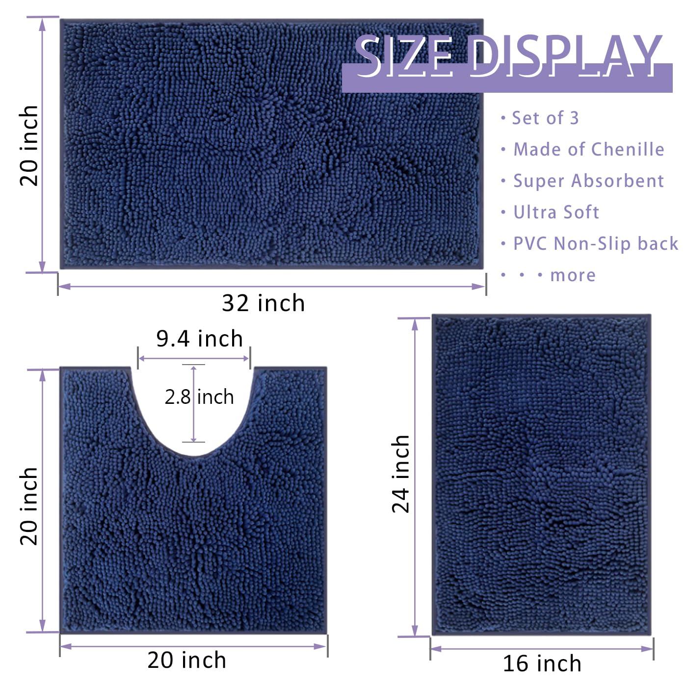RUN HELIX Non Slip Chenille Bath Mat, Versatile Soft Bathroom Mat & Shower Mat - Image 2