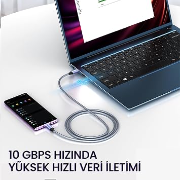 VegGieg USB 3.1 Type-C PD 100W 5A 10Gbps 4K 60Hz Destekli Kablo 2 Metre