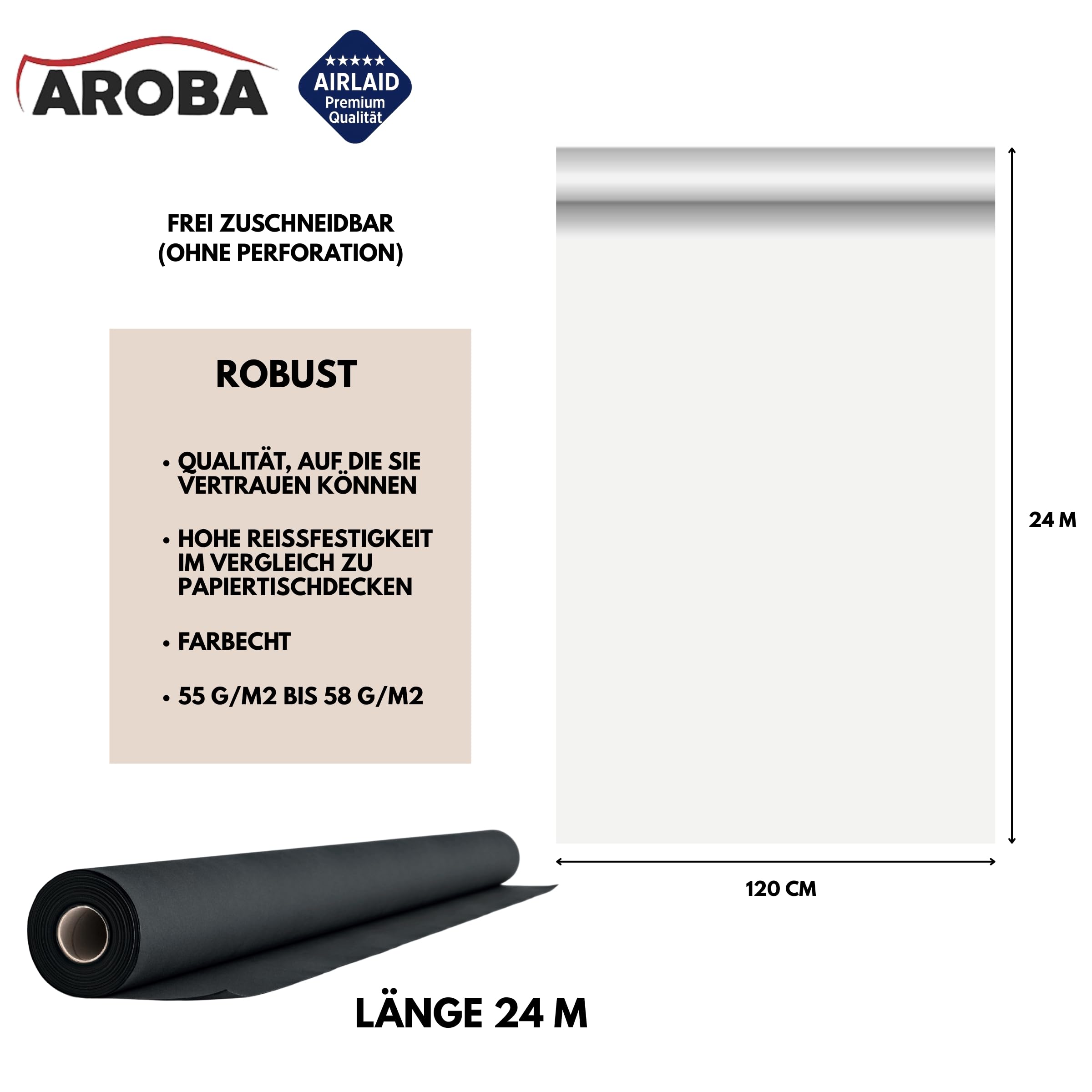Airlaid - 2 Rollos de mantel de 1,2 m x 24 m, de aspecto textil, para bodas, bautizos, cumpleaños, comuniones, catering, hoteles, gastronomía, color negro