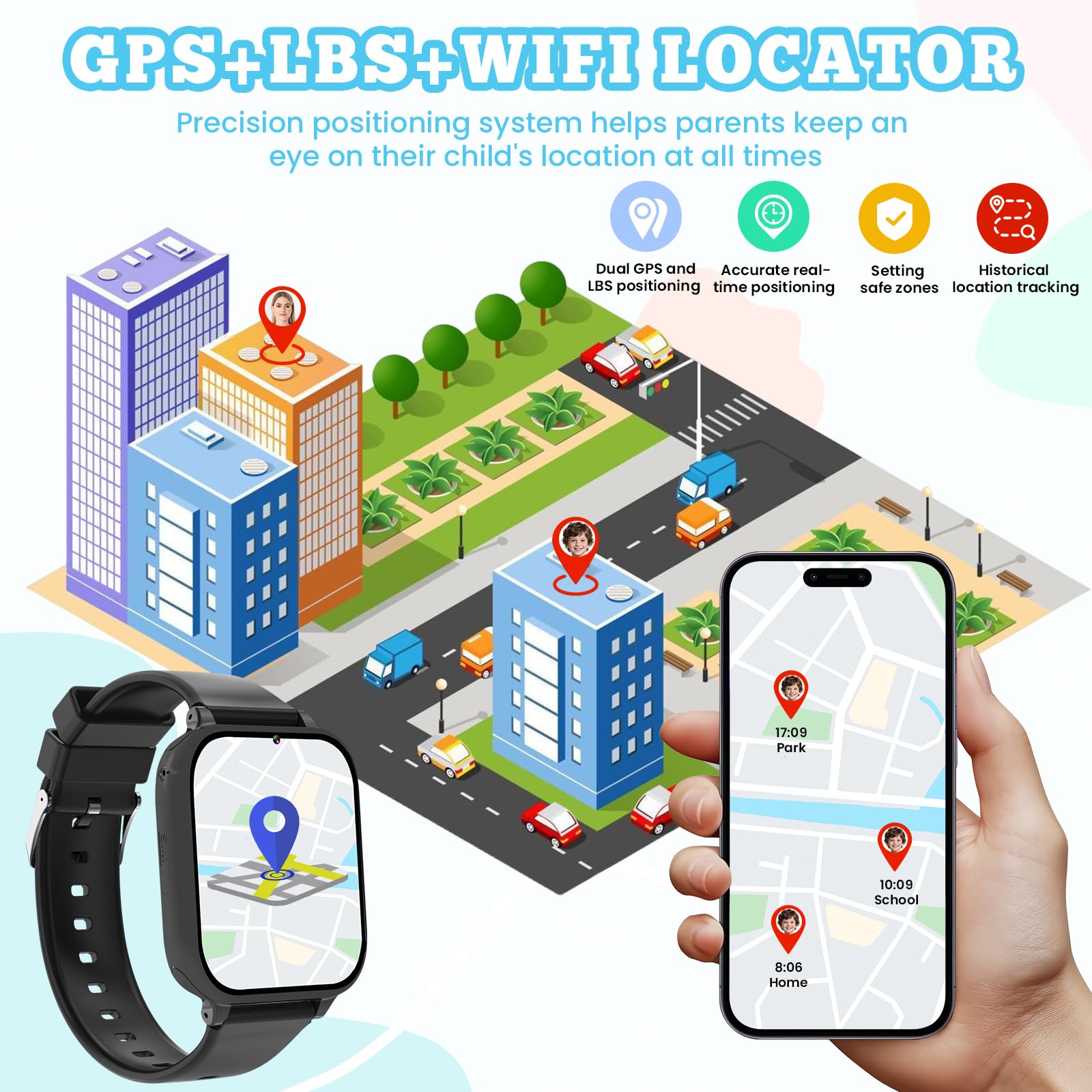 4G Smartwatch Bambini, Kids Smart Watch Intelligente con GPS, SOS, WIFI, Chat Vocale, Videochiamata, Modo Classe, Giochi Sveglia Contapassi Ragazzi Ragazze Orologio Regalo 4 ai 12 anni, Nero