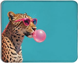 Funny Blue Leopard Animals Mouse Pad, Pink Bubble Gum Leopard Mouse Pads for Wireless Mouse Computers Laptop Desk Accessories Women Office Supplies, 9.5x7.9 Inch