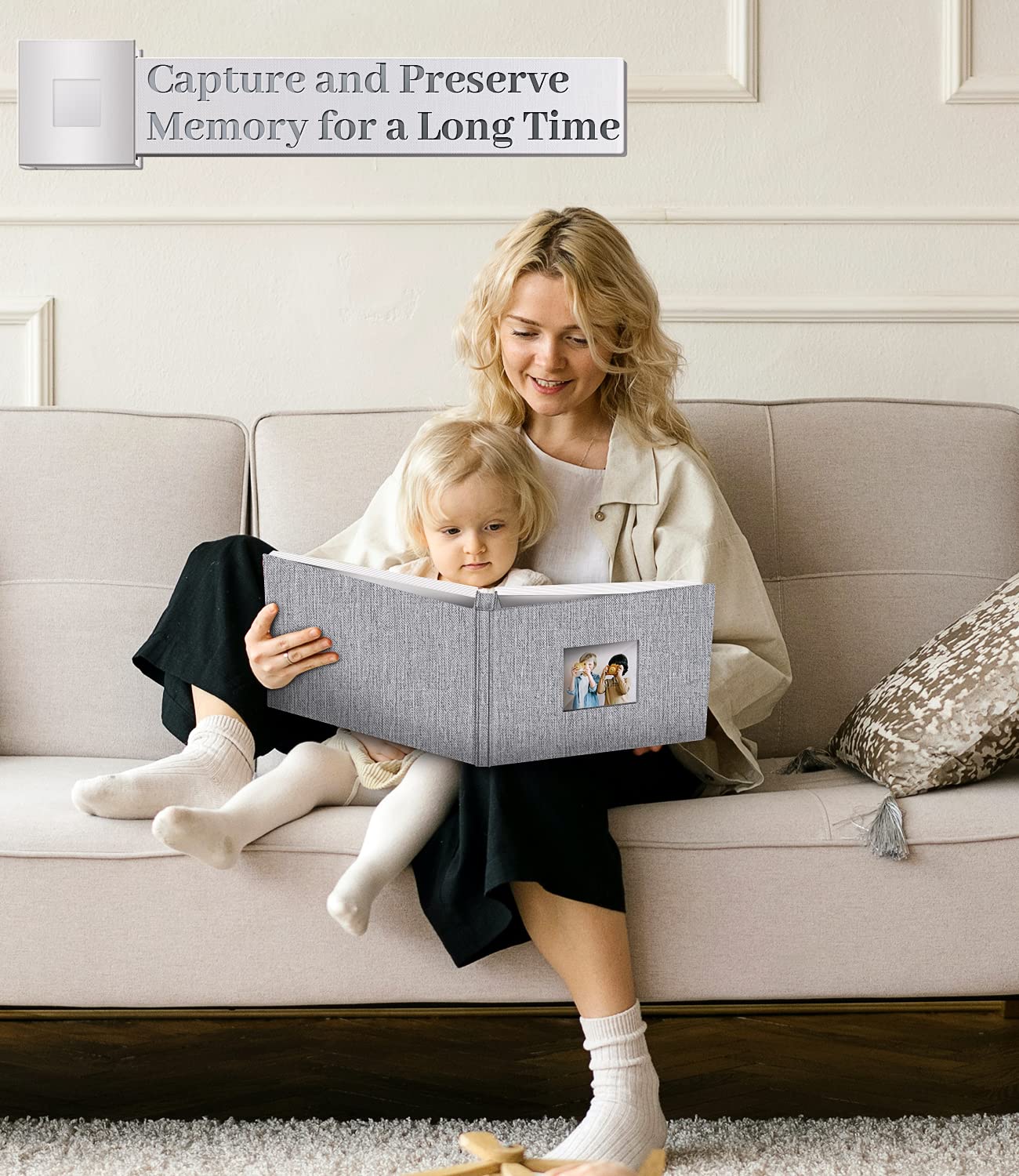 Artfeel Photo Album Self Adhesive Scrapbook Album for 3x5 4x6 5x7 8x10 Pictures,60 Pages Linen Cover with Display Window DIY Photo Book,Ideal Gifts for Family Travel Wedding Baby: 11.5"x10.5" 60pages Grey