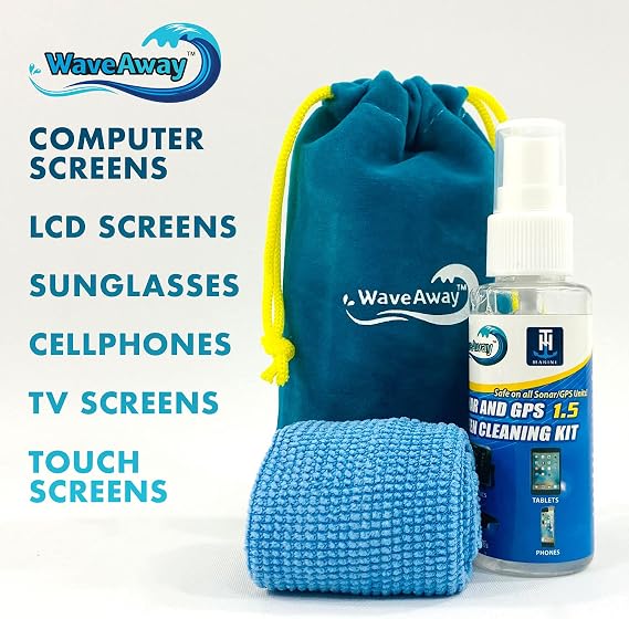 T-H Marine Wave Away Sonar & GPS Screen Cleaner Kit Ammonia-Free LCD Screen Cleaner with Microfiber Cloth Drip-Resistant, Streak-Free Solution for Electronics & Sunglasses 1.5oz