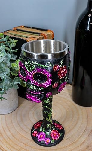 Miniatura 7 de Ebros gótico negro rojo rosa verde Día de los Muertos Calavera de azúcar Copa de vino 7oz cáliz como cocina Osario decorativo de fiesta de Halloween