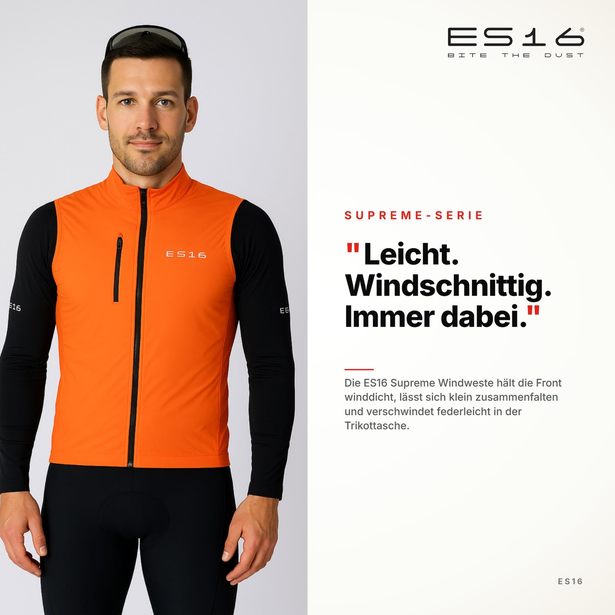 Windweste Herren Aerodynamische Cycling-Weste mit Mesh-Rücken und Wind-Schutz Vorne – Federleicht und Faltbar in Trikot-Rückentasche