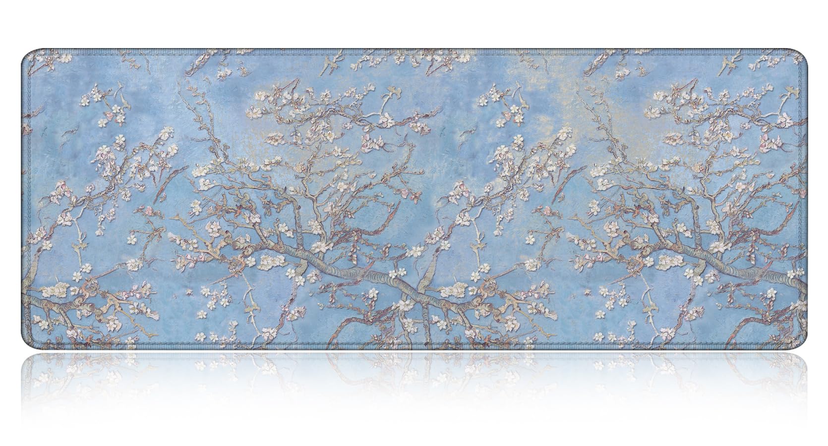 Large Gaming Mouse Mat/Pad with Non-Slip Rubber Base,Stitched Edge,Desk mat for Laptop,Computer & PC, Wristing Pad for Gamer,Office & Home,11.81''x31.50''x0.12'',Almond Blossom Flower