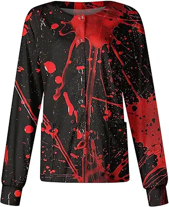 Printed Scrub Jackets for Woman Print Long Sleeve Plus Size Womens Scrubs for Women Nursing Jacket with Pockets