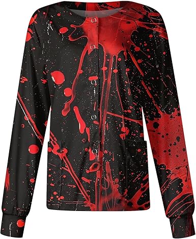 Printed Scrub Jackets for Woman Print Long Sleeve Plus Size Womens Scrubs for Women Nursing Jacket with Pockets