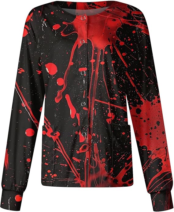Printed Scrub Jackets for Woman Print Long Sleeve Plus Size Womens Scrubs for Women Nursing Jacket with Pockets