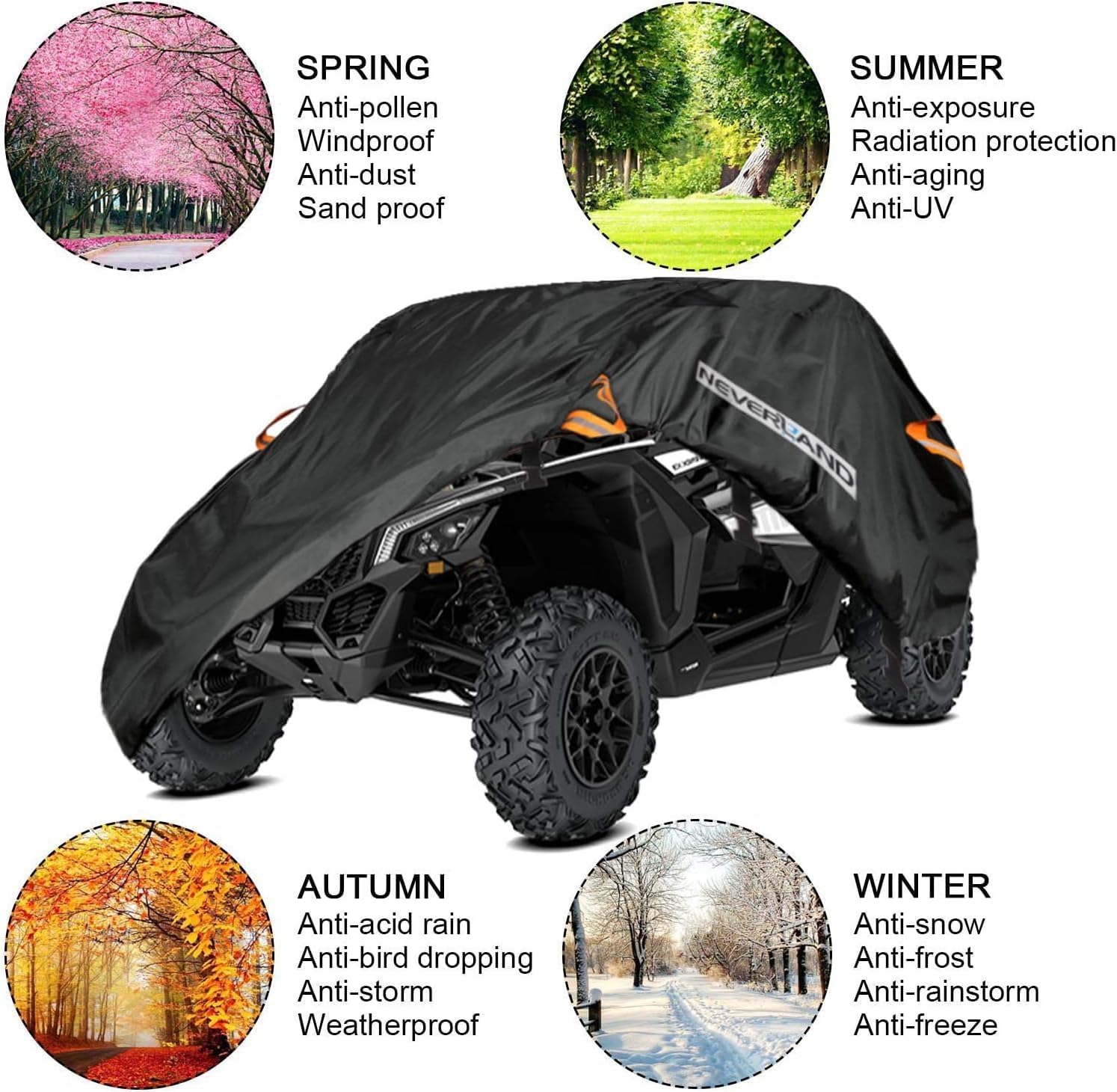 NEVERLAND UTV Cover Waterproof - All Weather Protection UTV Cover Compatible with RZR Polaris Ranger Yamaha Rhino Can-Am Commander Defender Honda Pioneer Sxs
