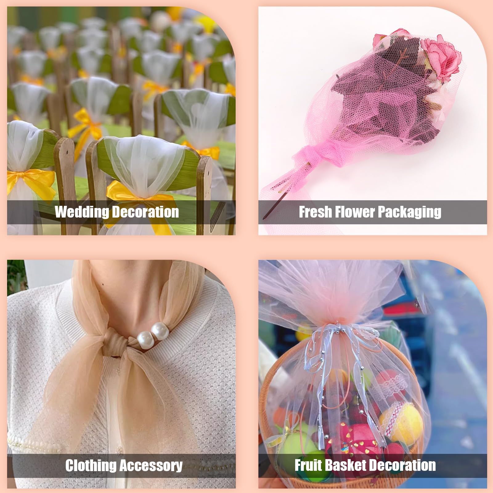 Tanstic Light Orange Solid Tulle Fabric Roll, 6 Inch x 100 Yards, Polyester/100% Tulle Fabric Roll for DIY Tutu Bow, Birthday Party Wedding Decorations