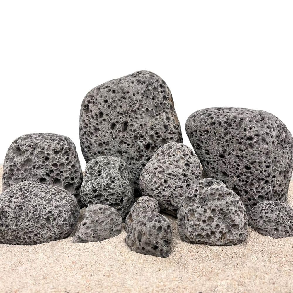 AquaOne Piedras para acuario Zen Pebbles Gris, mezcla de 12 piedras de tamaño M-XXL, decoración de terrario, nanocuenca