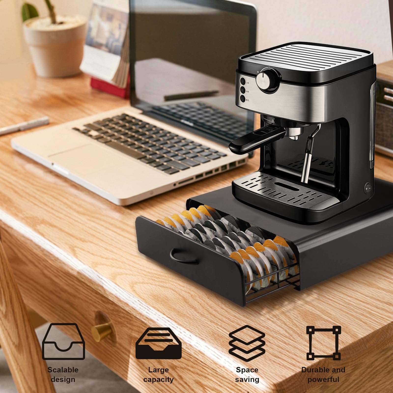 UCAMP Porte Capsules,Tiroirs de Rangement,Tiroir Capsule de Café,Tiroir Métal,64 Capsules Porte-Capsules pour Tassimo,Distributeur Capsules pour La Maison,Bureau,Envoyer 1 Chiffon de Nettoyage