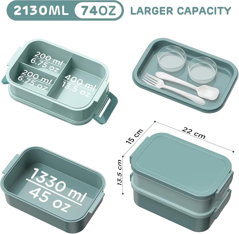 WayEee Felnőtt Ebéddoboz 2130ml Szilikon Tömítéses Bento Box Zöld