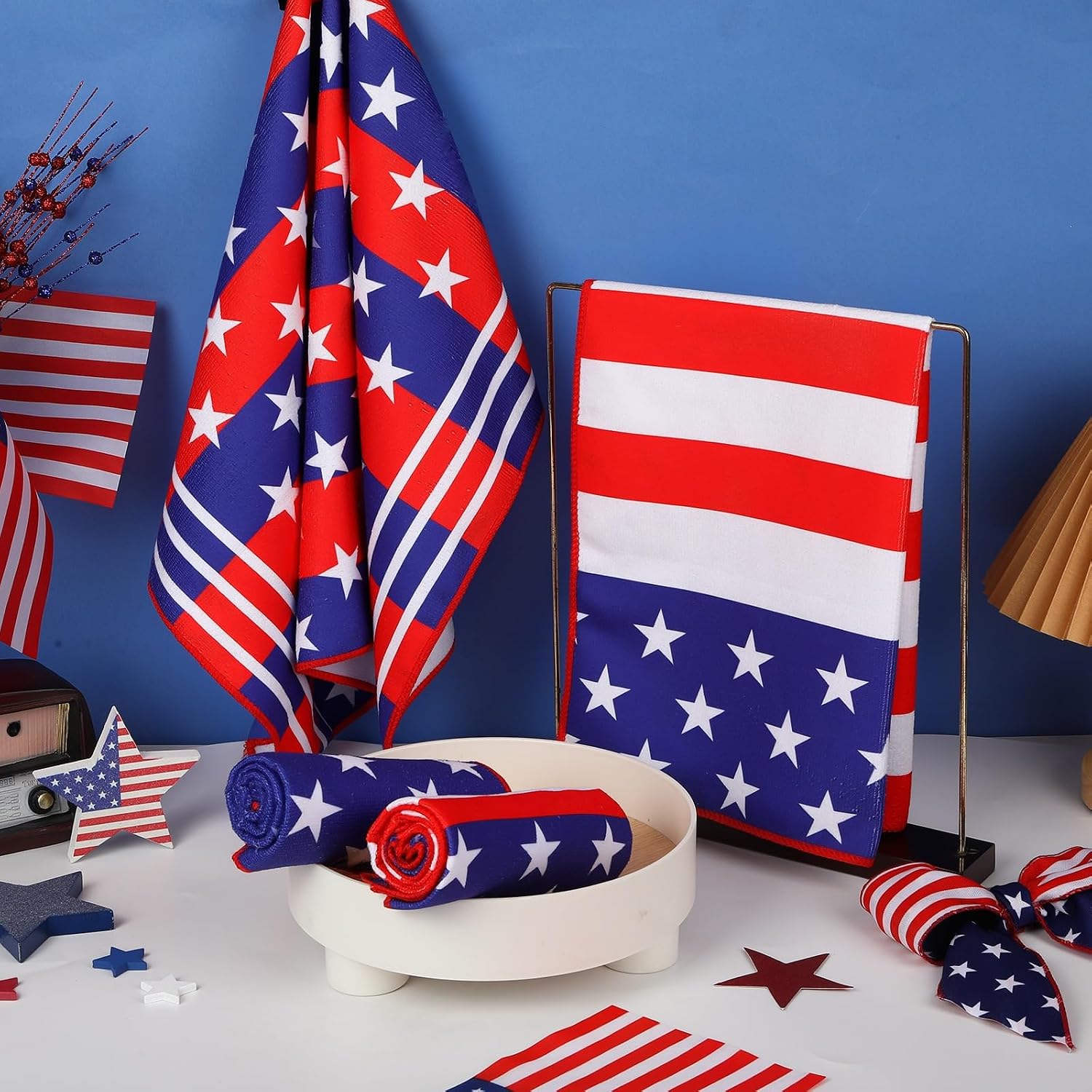 Patriotic Kitchen Towels 4Pack Patriotic Hand Towels Dish Cloth | Absorbent Cotton, Patriotic Cleaning Dish Cloth, American Flag Design, Ideal For Independence Day Home