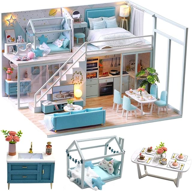 CUTEBEE Dollhouse Miniature with Furniture, DIY DollHouse Kit Plus Dust Proof and Music Movement, 1:24 Scale Creative Room for Valentine's Day Gift Idea