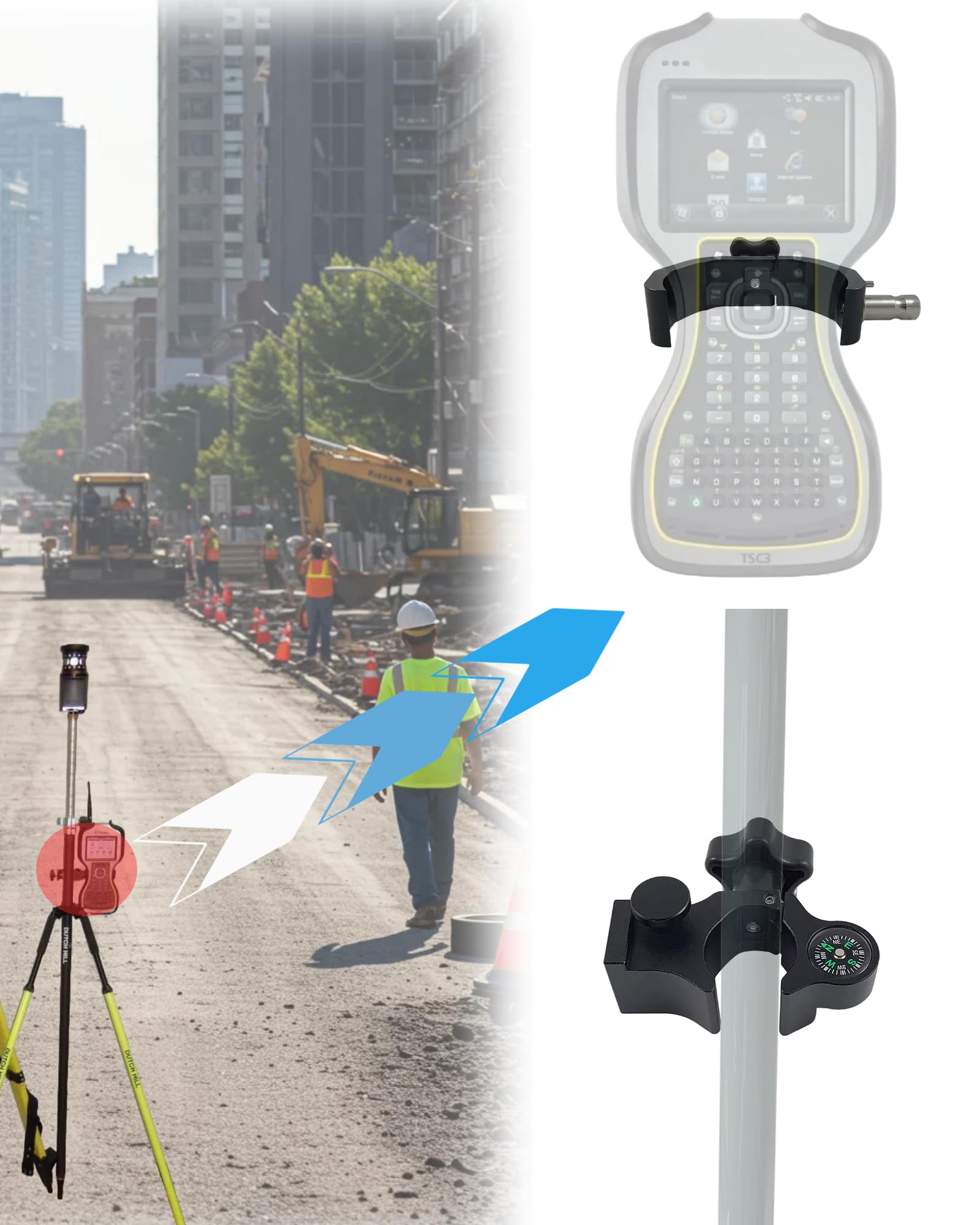 TSC3 Support pour collecteur de données GPS | Support de serrage à dégagement rapide compatible avec l'équipement d'arpentage Trimble TSC3, clip de poteau réglable