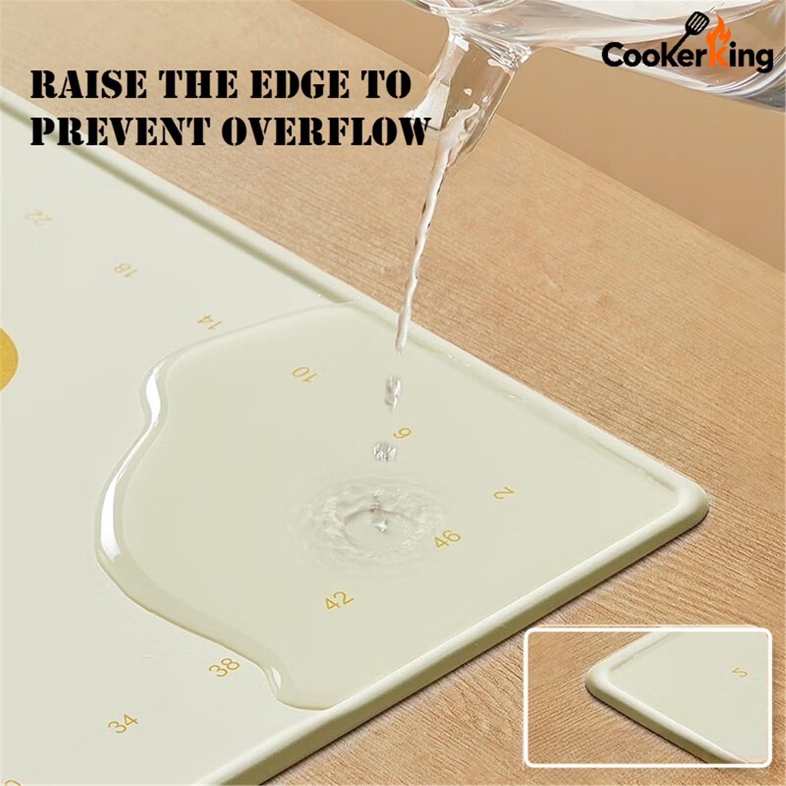 Alfombrilla de silicona para hornear y amasar para cocina y pizza (beige, 70 x 50 cm)
