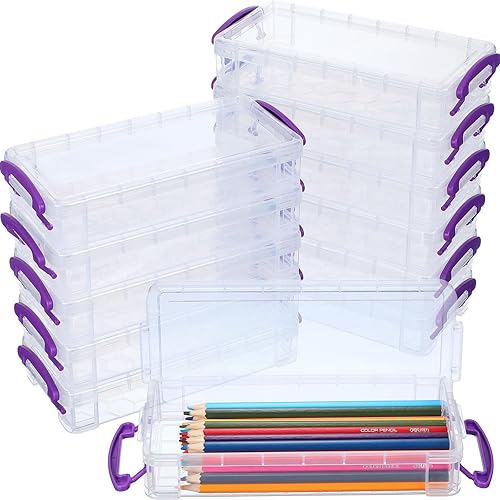 Zonon Caja de lápices de gran capacidad apilable de plástico transparente, organizador de almacenamiento de pinceles de pintura, caja de