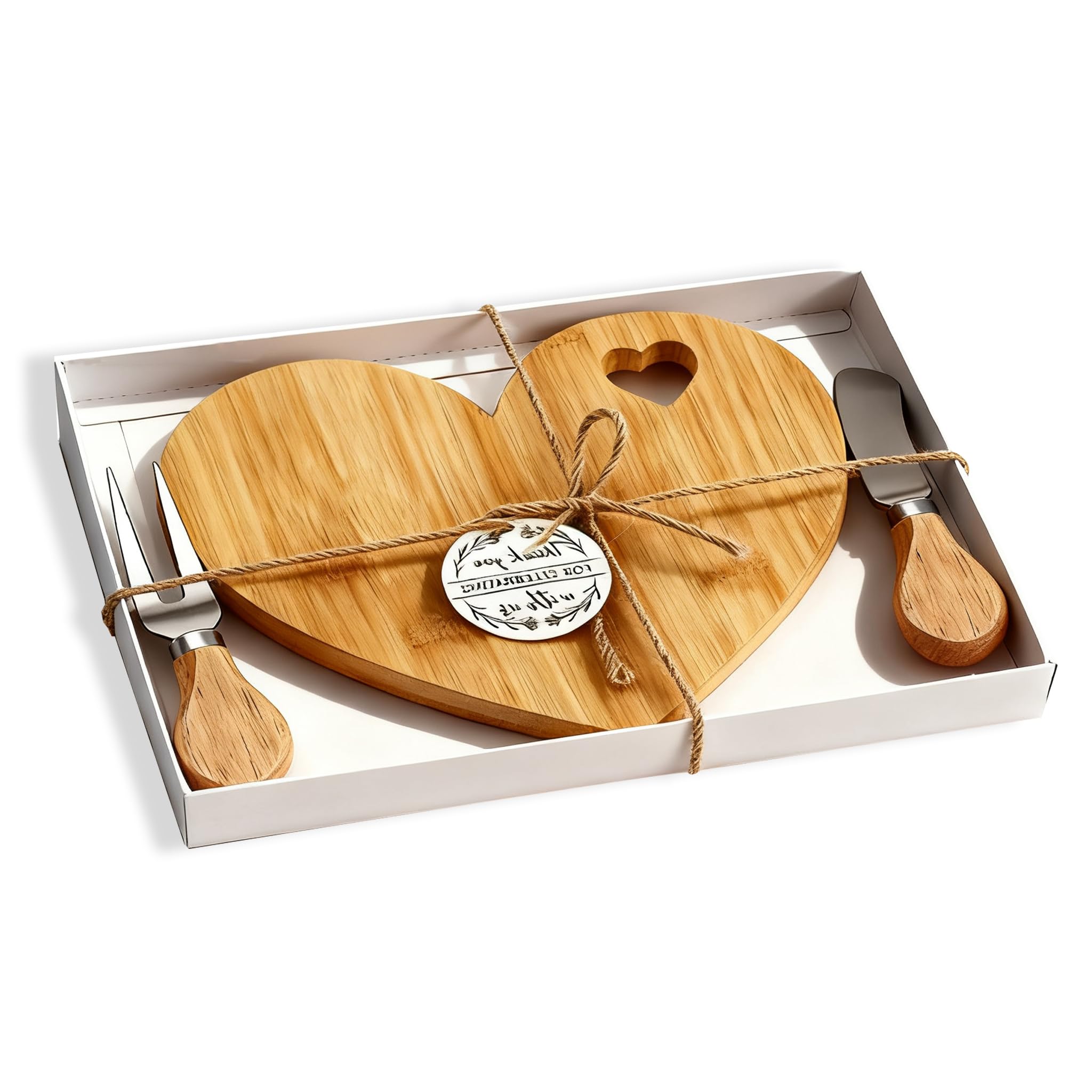 Mini Charcuterie Board Set Heart Shaped Wood Cheese Plate with 2 Spreaders, Bridal Shower Favors Thank You Gifts for Guests Wedding Baby Shower Party Prize (Bamboo, 1Set)