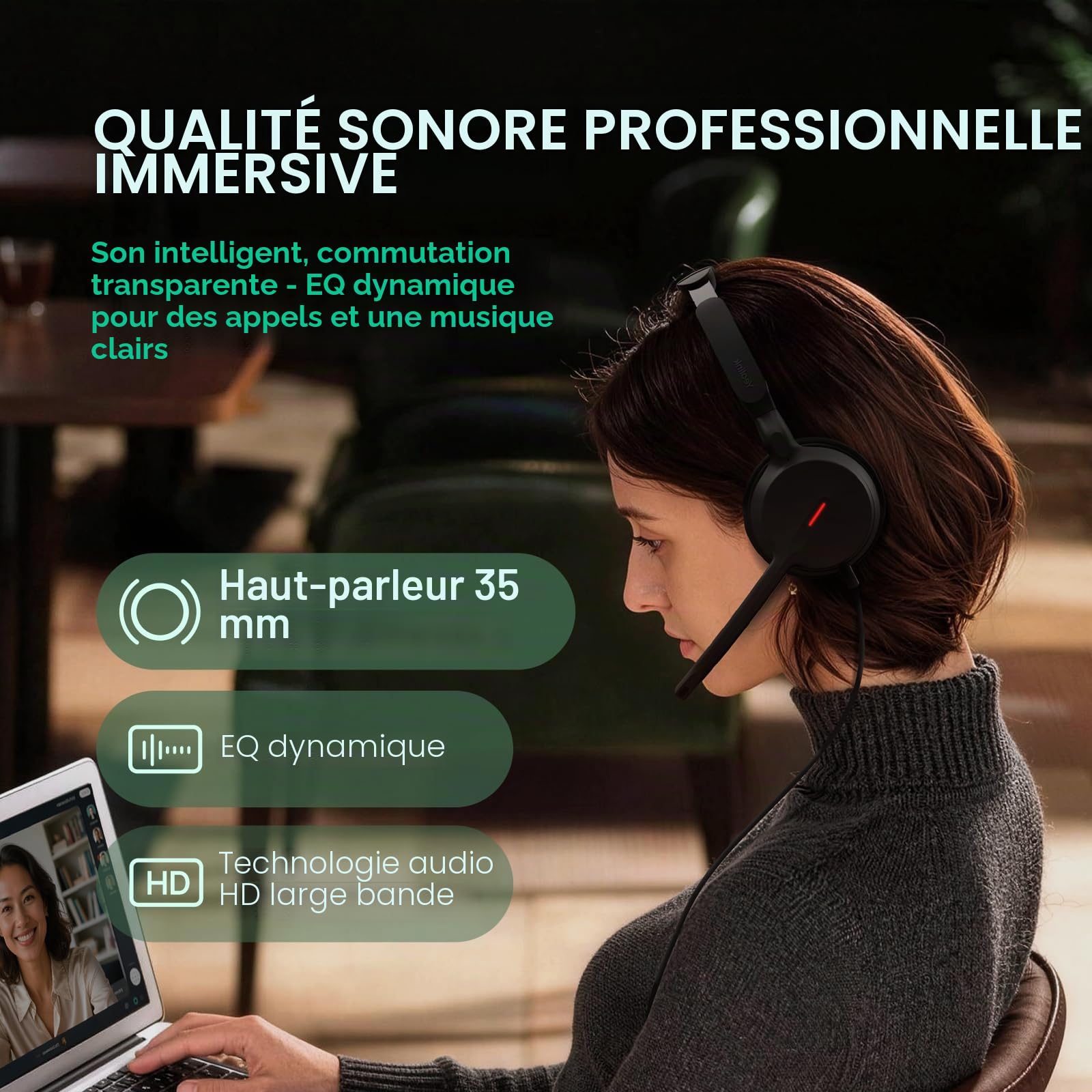 Yealink Casque Filaire UH44 pour PC avec Double Microphone et réduction de Bruit, Adaptateur USB-C/A, Compatible avec Les Ordinateurs, Les centres d'appels et Les Bureaux. Certifié Busylight Teams