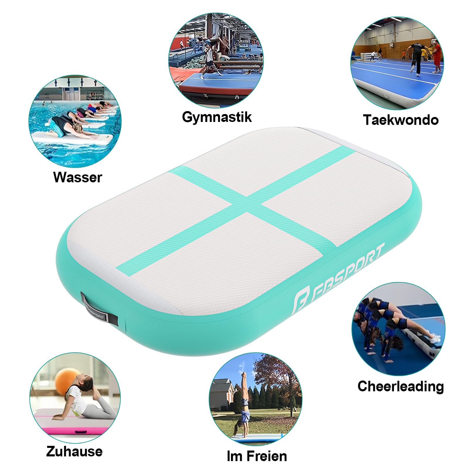 FBSPORT Airtrack Matte, Altezza 10 cm, Spessore 60 cm, Tumbling Matte Gonfiabile, Ginnastica con Pompa ad Aria, Tappeto da Allenamento con Borsa, Tappeto da Ginnastica per Casa, Esterno, Yoga