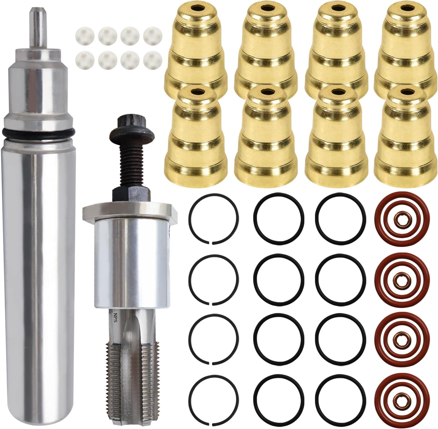 SMMS Injector Sleeve Cup Installation Removal Tool Kit for Ford Powerstroke 7.3L F250 F250 F350 F450 F550 E550 1994-2003 7.3L Removal Install Kit 2 With Oring Kits Without Brushes