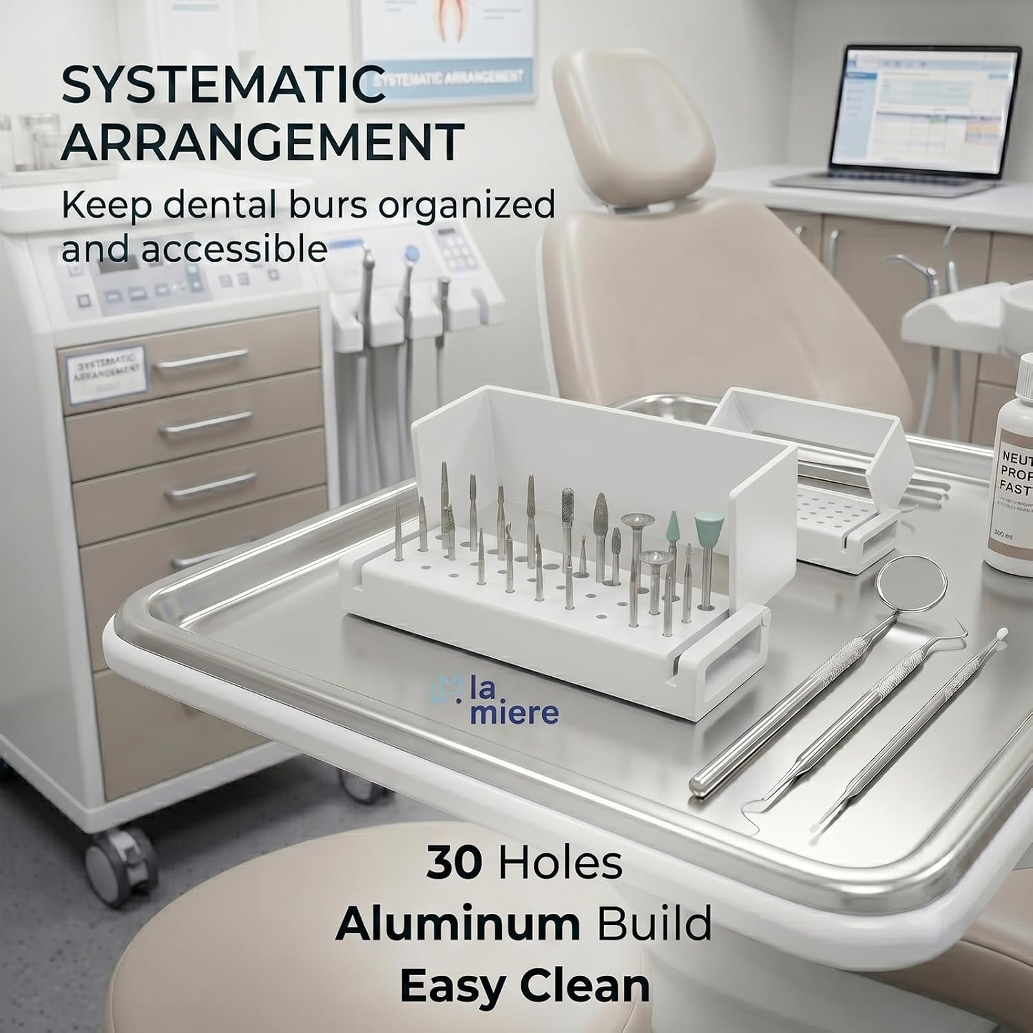 LA MIERE Dental Bur Blocks Autoclavable, Disinfection Diamond Burs Drill High Speed Block Aluminum Opening Box Dentist Tool - Silver