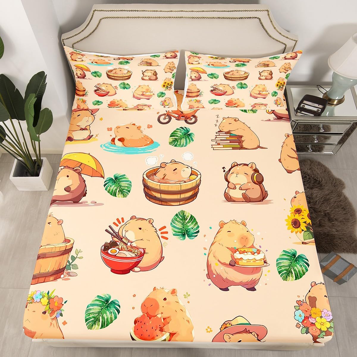Erosebridal OK I Pull Up Capybara Fitted Sheet,Funny Capybara Bed Sheets Full,Capybara Decor Sheets,Simple Capybara Bedding Set 3Pcs,Capybara Gifts for Capybara Lovers