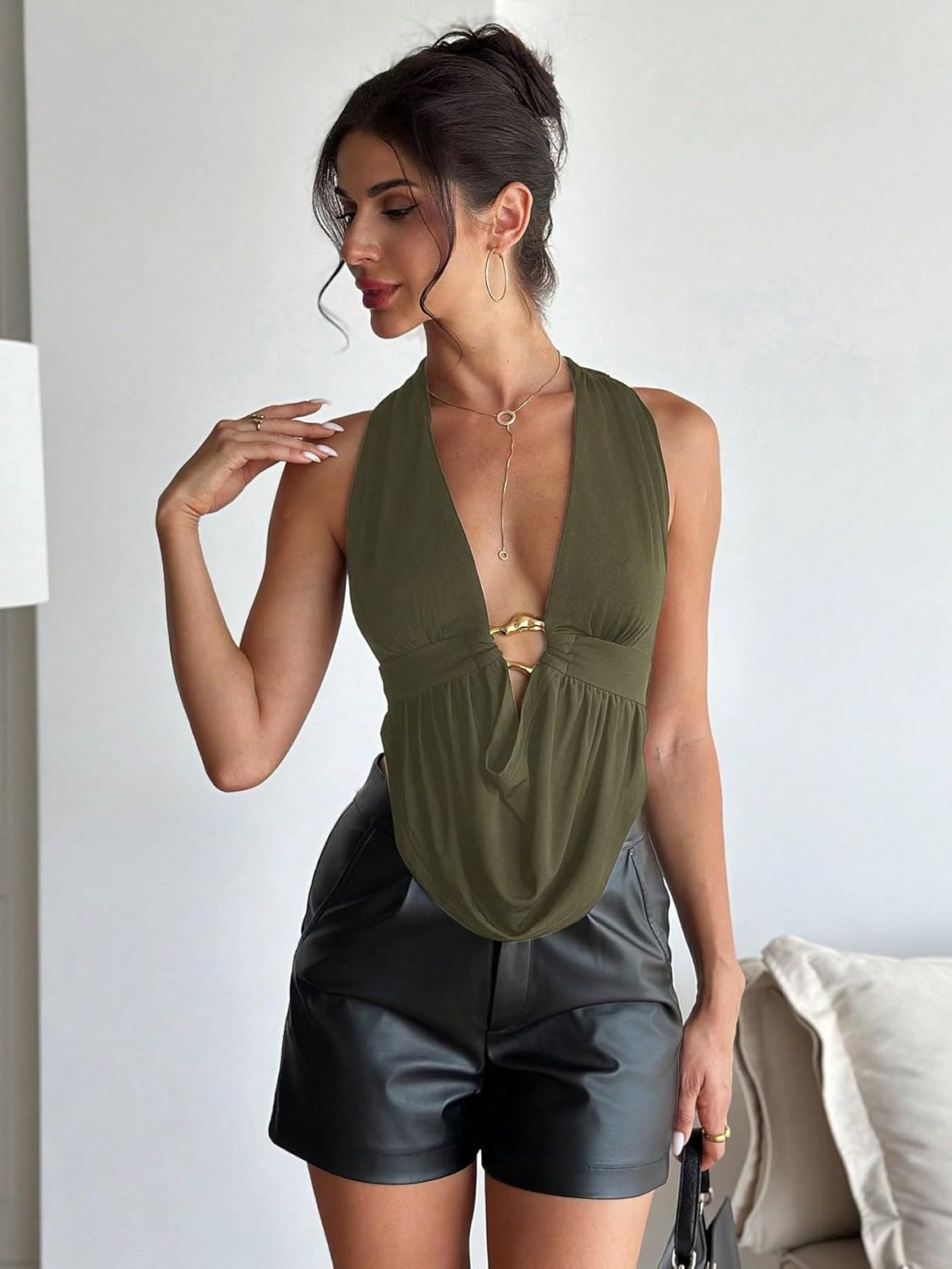 QJQ Women's Sexy Backless Open Back Tops Halter Deep V Neck Sleeveless Vest Tank Tops Going Out Party Clubwear - Image 5